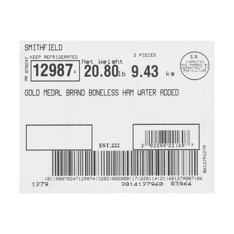 Farmland Gold Medal Water Added Low Sodium Smoked Boneless Ham, 10/12 Piece -- 2 per case.