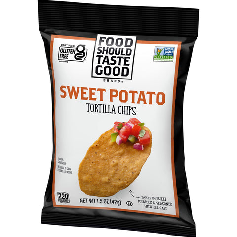 Food Should Taste Good Sweet Potato Tortilla Chips, 1.5 Ounce -- 24 per case.