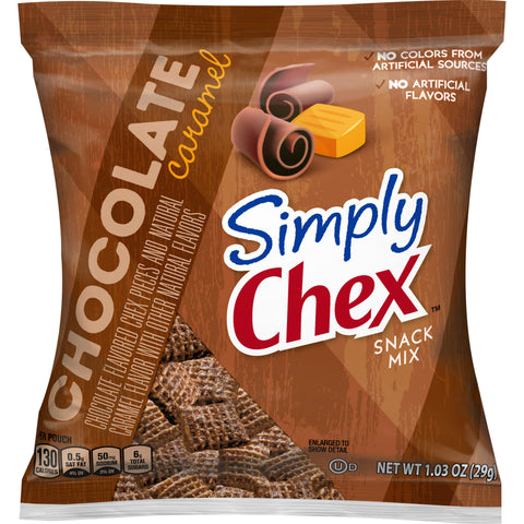 Simply Chex Chocolate Caramel Cereal Pieces, 1.03 Ounce -- 60 per case.