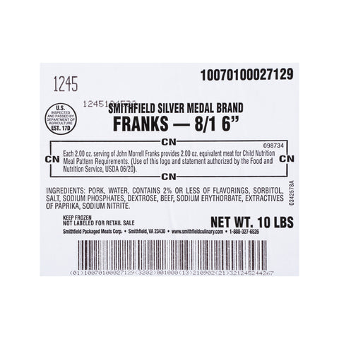John Morrell (JM) FRANK ALL MEAT ROLLER GRILL READY CN LABEL 8:LB 6