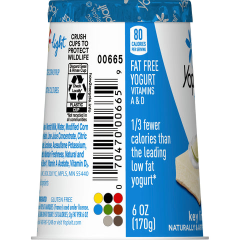 Yoplait Light Fat Free Key Lime Pie Yogurt, 6 Ounce -- 12 per case.