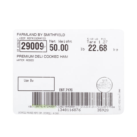 Farmland Water Added Premium Deli Cooked Ham, 4 x 4 inch -- 5 per case.