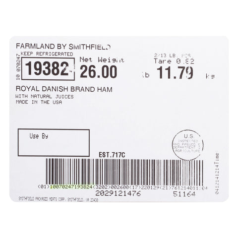 Farmland Royal Danish II Natural Juice Cooked Ham, 13 Pound -- 2 per case.
