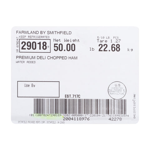 Farmland Water Added Market Place Deli Chopped Ham, 10 Pound -- 5 per case.