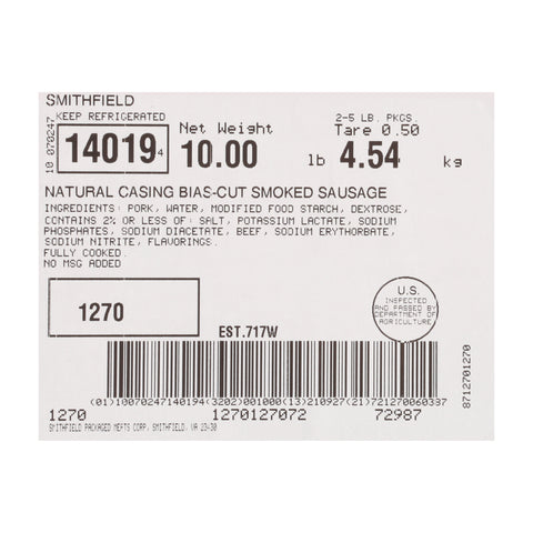 Farmland Bias Cut Smoked Sausage, 5 Pound -- 2 per case.