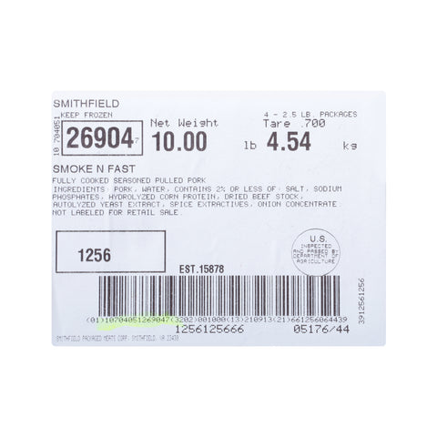 Smithfield Fully Cooked Sauceless Pulled Pork, 5 Pound -- 2 per case
