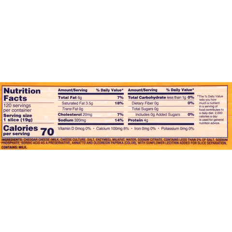 Cheese Cheddar Sharp Regular Sliced 120 Ct