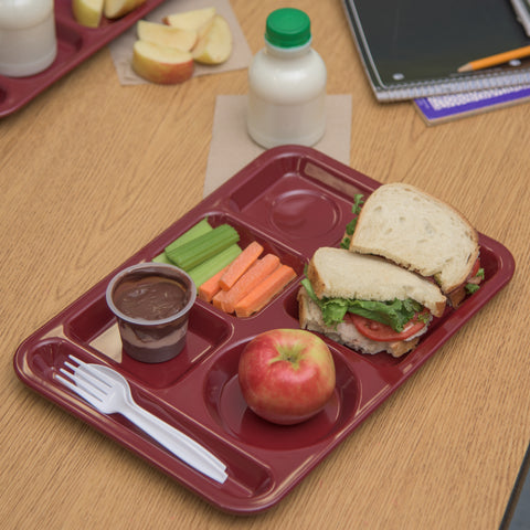 Carlisle TRAY SERVING LEFT-HAND HEAVY WEIGHT 6-COMPARTMENT MELAMINE DARK CRANBERRY 10X14