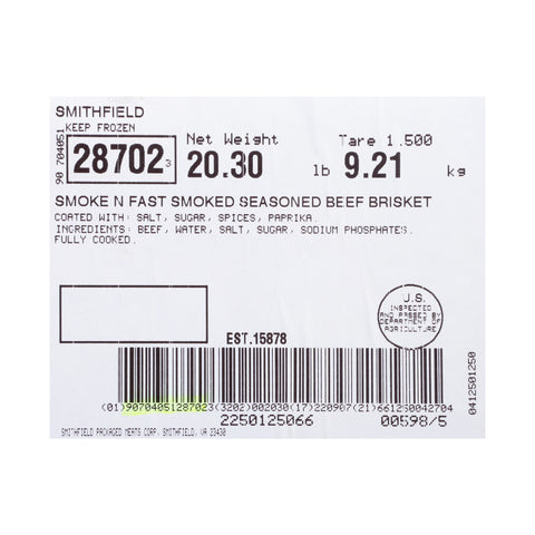 Smithfield Smoked Whole Beef Brisket, 8 Pound -- 2 per case