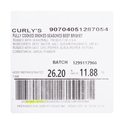 Curly's (CLY) BEEF BRISKET CHOICE SMOKED TRIMMED