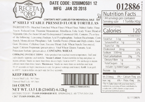 Tortilla Flour White Heat-pressed 8