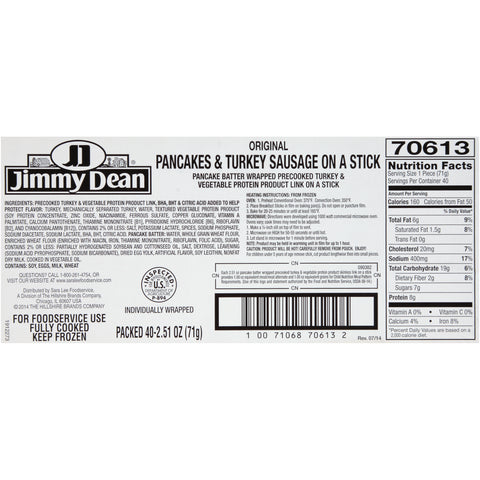 Jimmy Dean Individually Wrapped Original Turkey Breakfast Sticks, 2.51 Ounce -- 40 per case