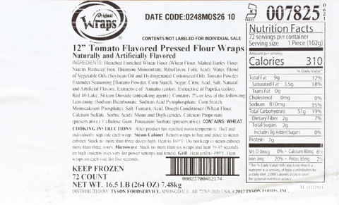 Tortilla Wrap Flour Tomato Pressed 12