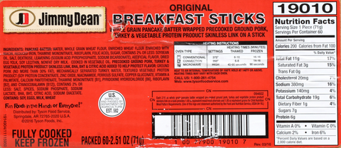 Breakfast Stick Original Whole Grain Bulk Cn 2.51 Oz