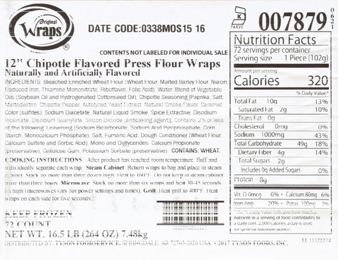 Tortilla Wrap Flour Heat Pressed Chipotle 12