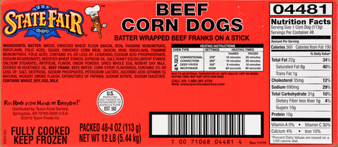 State Fair CORN DOG BEEF JUMBO CN 4 OZ 10000004481