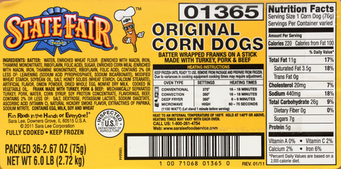 State Fair Classic All Meat Corn Dog, 2.67 Ounce -- 36 per case.