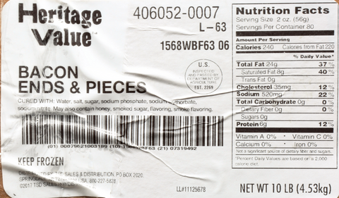 Heritage Valley Bacon Ends and Pieces, 10 Pound.