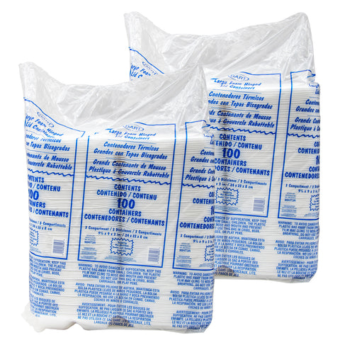 Container Foam White Hinged Lid Large Three Compartment 9.4x9x3