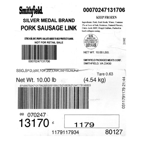 Farmland 58 Percent Lean Smoked Pork Sausage Link, 2 Ounce.