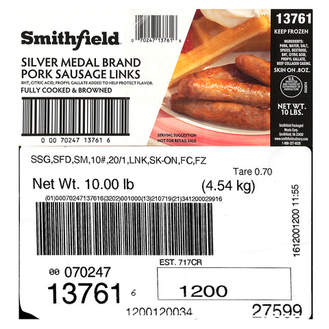Farmland Silver Medal Fully Cooked Skin On Sausage Link, 20:1.