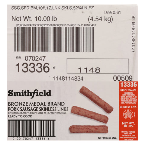 Farmland Bronze Medal 52 Percent Lean Skinless Sausage Link, 10 Pound.