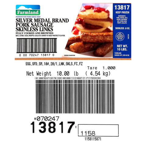 Farmland Silver Medal Fully Cooked Skinless Sausage Link, 20:1.