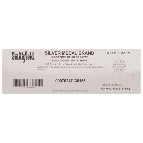 Farmland Silver Medal Fully Cooked Smoked Pork Sausage Patty, 10 Pound.