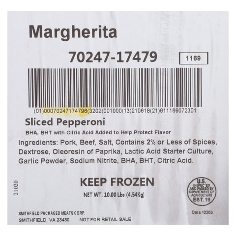 Farmland Sliced Pepperoni, 1.75 x 1.75 inch.