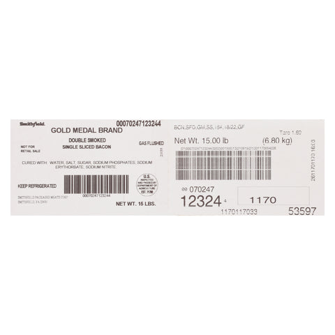 Farmland Gold Medal Single Sliced Bacon Gas Flushed, 18/22 Slice, 15 Pounds