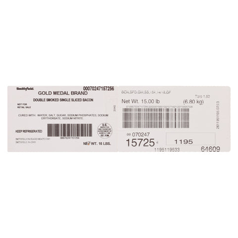 Farmland Gold Medal Single Sliced Bacon - Gas Flushed, 14/18 Slice, 15 Pounds
