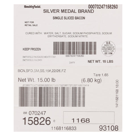 Farmland Silver Medal Single Sliced Bacon, 22/26 Slice.