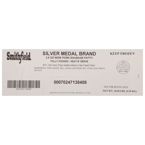 Farmland Silver Medal Fully Cooked Wide Sausage Patty, 10 Pound.