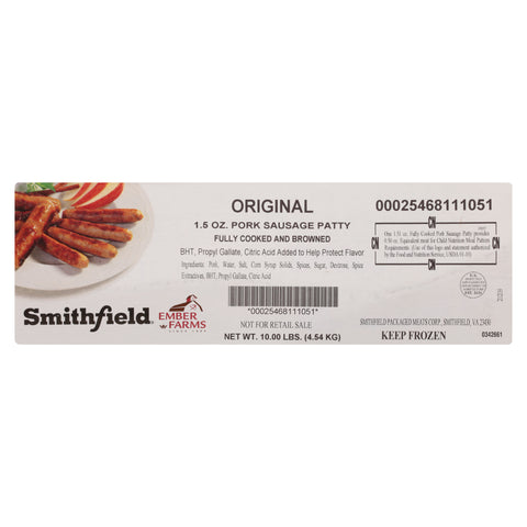 Farmland Ember Farms Fully Cooked Original Pork Sausage Patty, 1.5 Ounce.