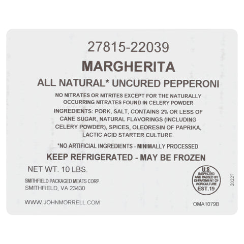 Armour Eckrich All Margherita Pepperoni, 5 Pound -- 2 per case.