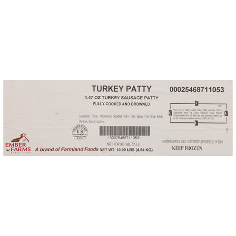 Farmland Ember Farms Fully Cooked Turkey Sausage Patty, 1.47 Ounce.
