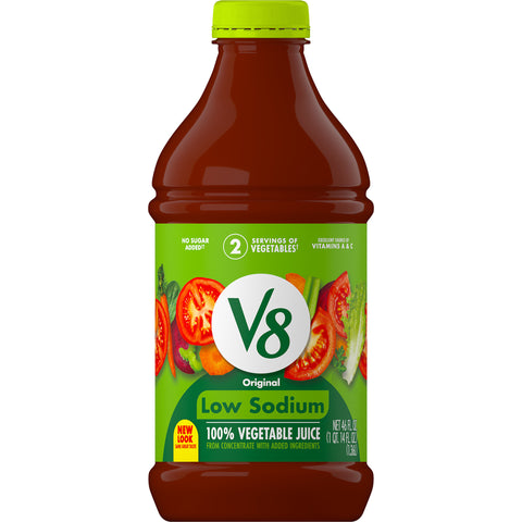 V8 Low Sodium Vegetable Juice, 46 Fluid Ounce -- 6 per case.