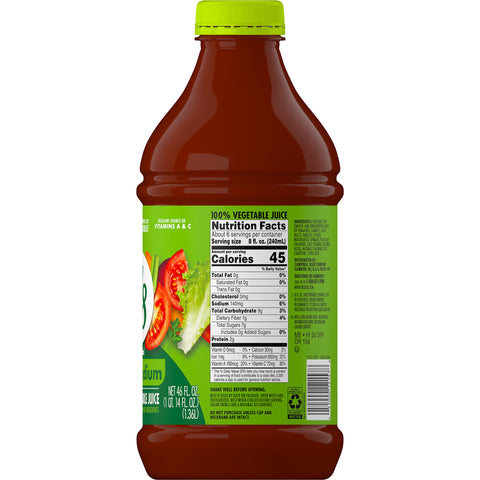 V8 Low Sodium Vegetable Juice, 46 Fluid Ounce -- 6 per case.