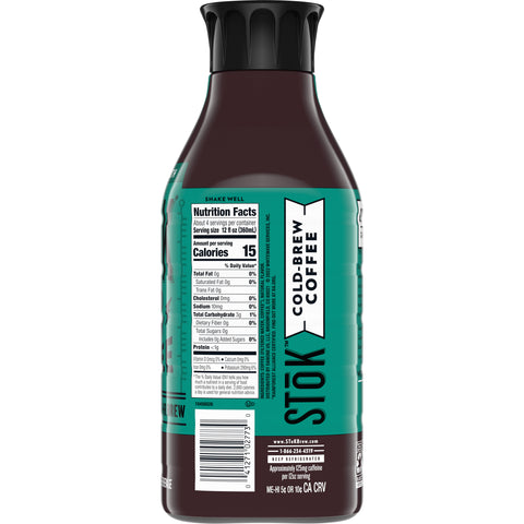 Stok Cold Brew Unsweetened Black Coffee, 48 Ounce -- 6 per case.