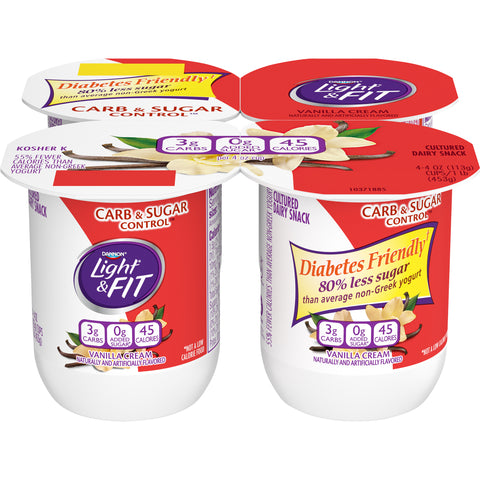 Light and Fit Vanilla Cream Carb and Sugar Control Not Fat Yogurt, 4 Ounce -- 24 per case.
