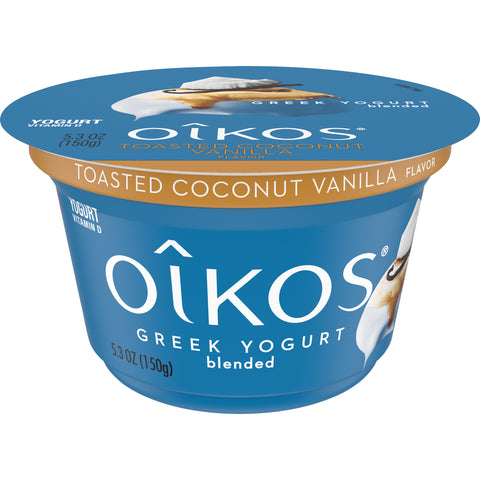 Oikos Toasted Coconut Vanilla Traditional Greek Yogurt, 5.3 Ounce -- 12 per case.