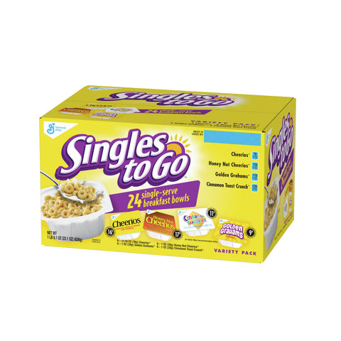 General Mills Assorted Singles To Go Bowlpak Cereal, 22.1 Ounce -- 4 per case.