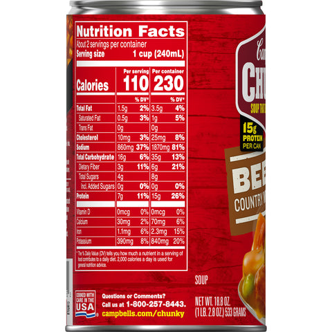 CHUNKY Beef With Country Vegetables Soup - 18.8 oz. can, 12 per case