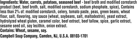 CHUNKY Beef With Country Vegetables Soup - 18.8 oz. can, 12 per case