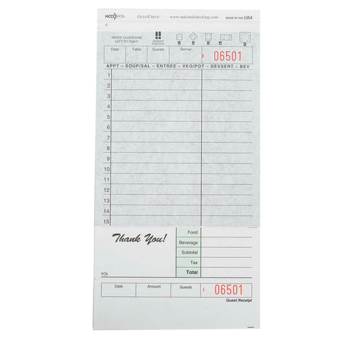 National Checking Company Carbon Backed Guest Check Board - 2 Part Green, 15 Line, 4.20 x 8.25 inch -- 2500 per case.