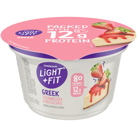 Light and Fit Greek Strawberry Cheesecake Non Fat Yogurt, 5.3 Ounce -- 12 per case.