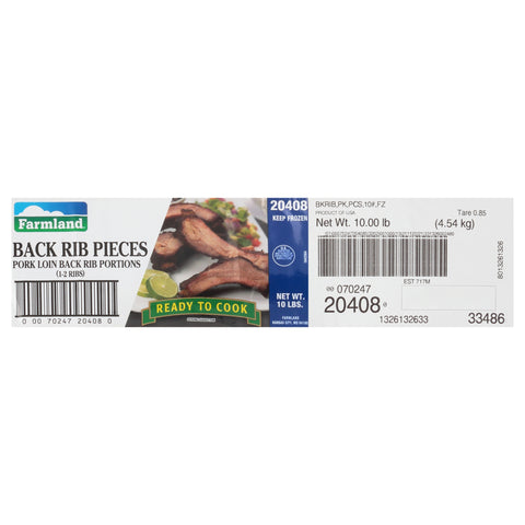 Farmland Pork Back Rib Piece, 10 Pound.