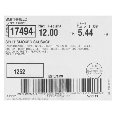 Farmland Split Smoked Sausage, 6 Pound -- 2 per case.