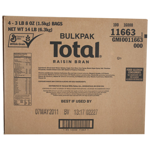 General Mills Total Raisin Bran Cereal, Bulk Pak, 56 Ounce -- 4 per case.