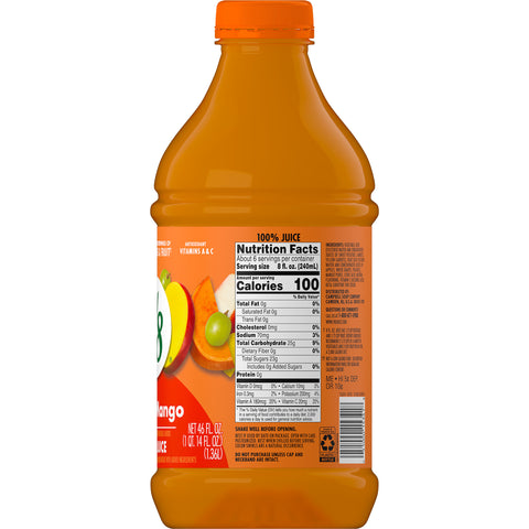 V8 Fusion Peach Mango Beverage, 46 Fluid Ounce -- 6 per case.